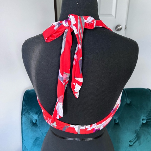 Athleta Waimea Plunge Bikini Top Women's Size L Swimsuit Floral Padded - Picture 2 of 7